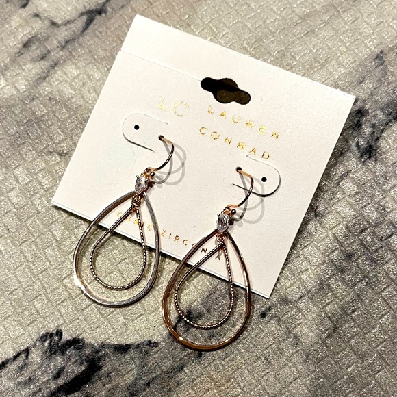 NWT | LC Lauren Conrad | Double Teardrop Earrings | Rose Gold & Cubic Zirconia - Picture 3 of 3